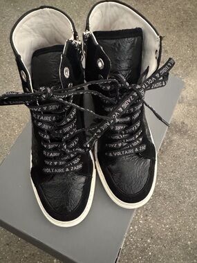Zadig & Voltaire Black & White High-Top Logo Sneakers